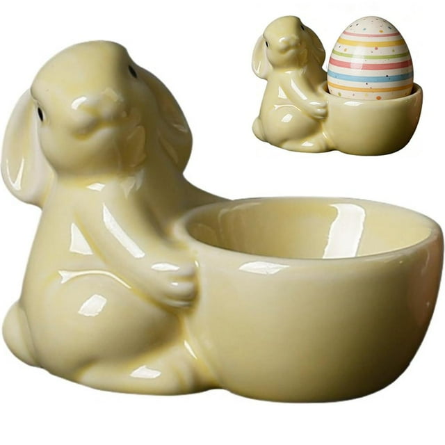 Ceramic Egg Holder for Soft Boiled Eggs, 8.8cm x 6.5cm x 5cm, Cute Rabbit Shape, Decorative