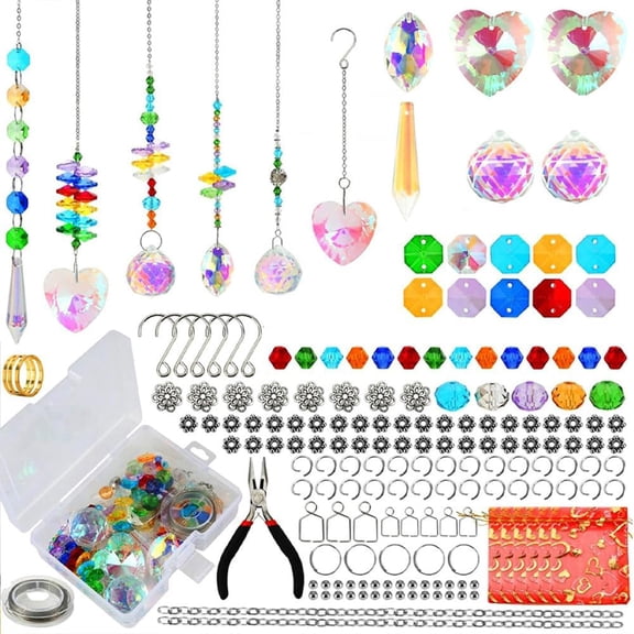 460Pcs DIY Suncatchers Making Kits Sun Catcher Kit Suncatcher Supplies Craft Stained Glass Window Hanging with Rainbow Maker Pendant for Adults Indoor Outdoor Garden Decor