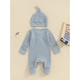 thumbnail image 4 of Cenuakty Toddler Newborn Outfit Adorable Solid Color Long Sleeve Round Neck Jumpsuit and Hat Set, 4 of 6