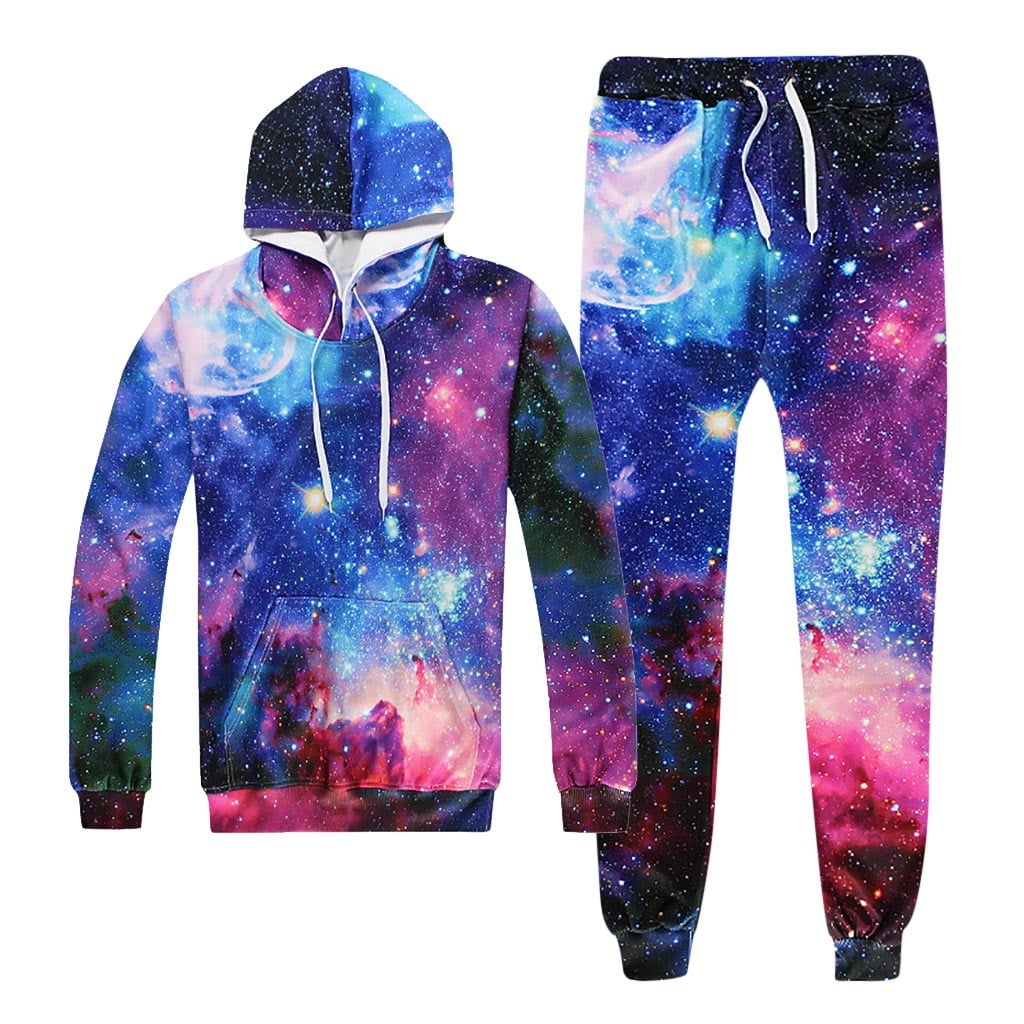 jovati Black Hoodie Men Men Universe 3D Print Hooded Galaxy Hoodie Tops Pants Sets Sport Suit Tracksuit Walmart