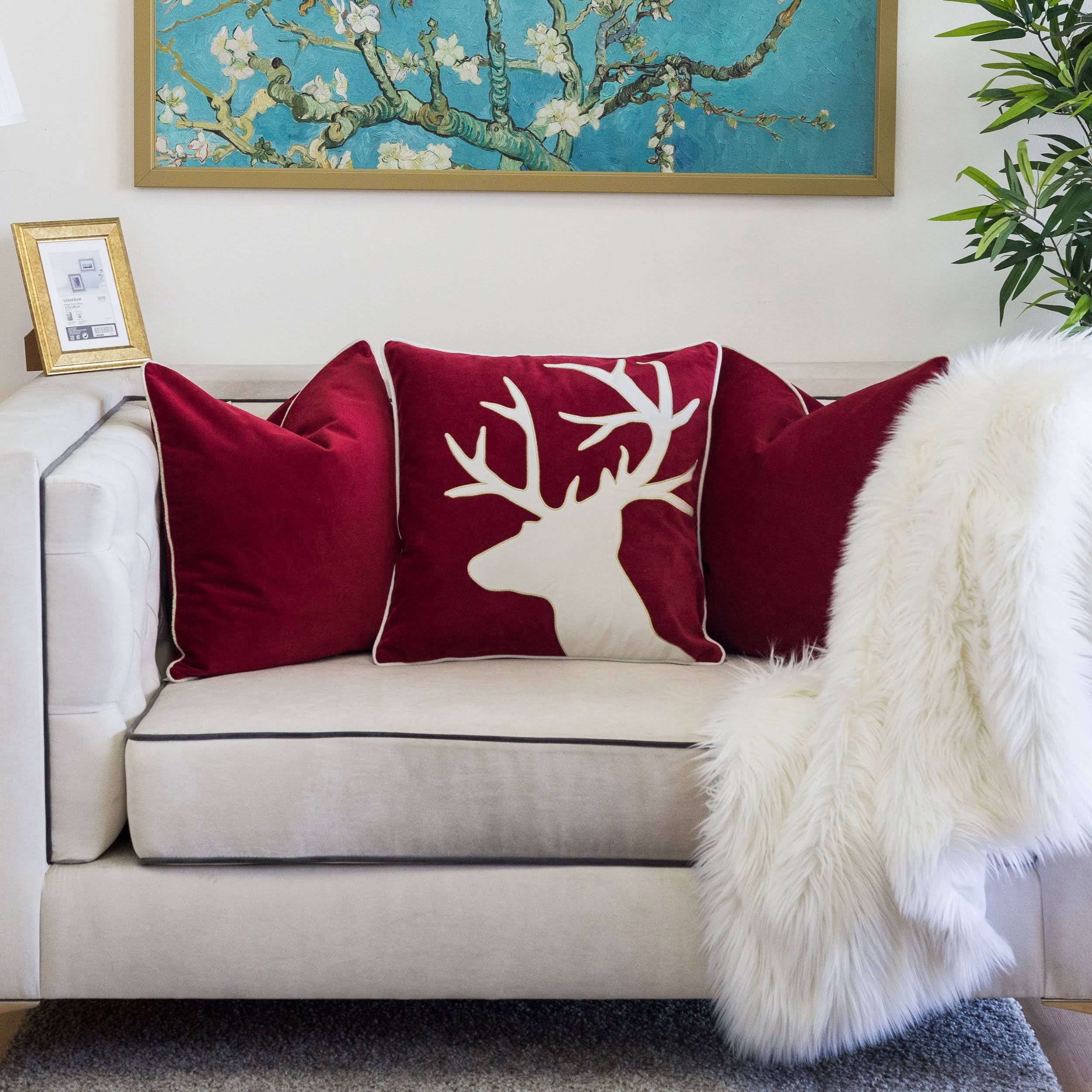 Reindeer Red Animal Print Polyester 20 in. x 20 in. Throw Pillow