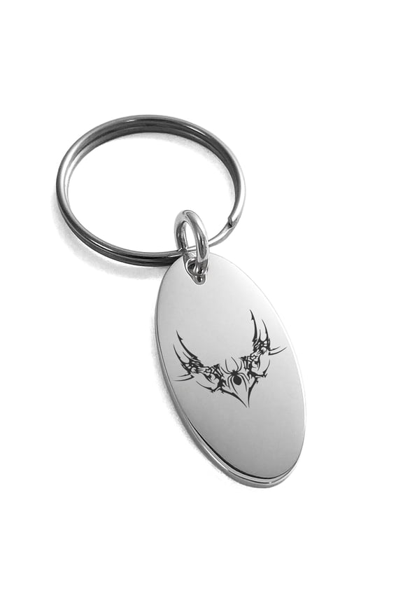 Stainless Steel Wicked Black Widow Engraved Small Oval Charm Keychain Keyring