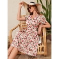 thumbnail image 3 of Chiclily Womens Summer Floral Boho Dress Casual Short Sleeve V-Neck Swing Midi Dress, Creamy Vintage Blossom S, 3 of 6