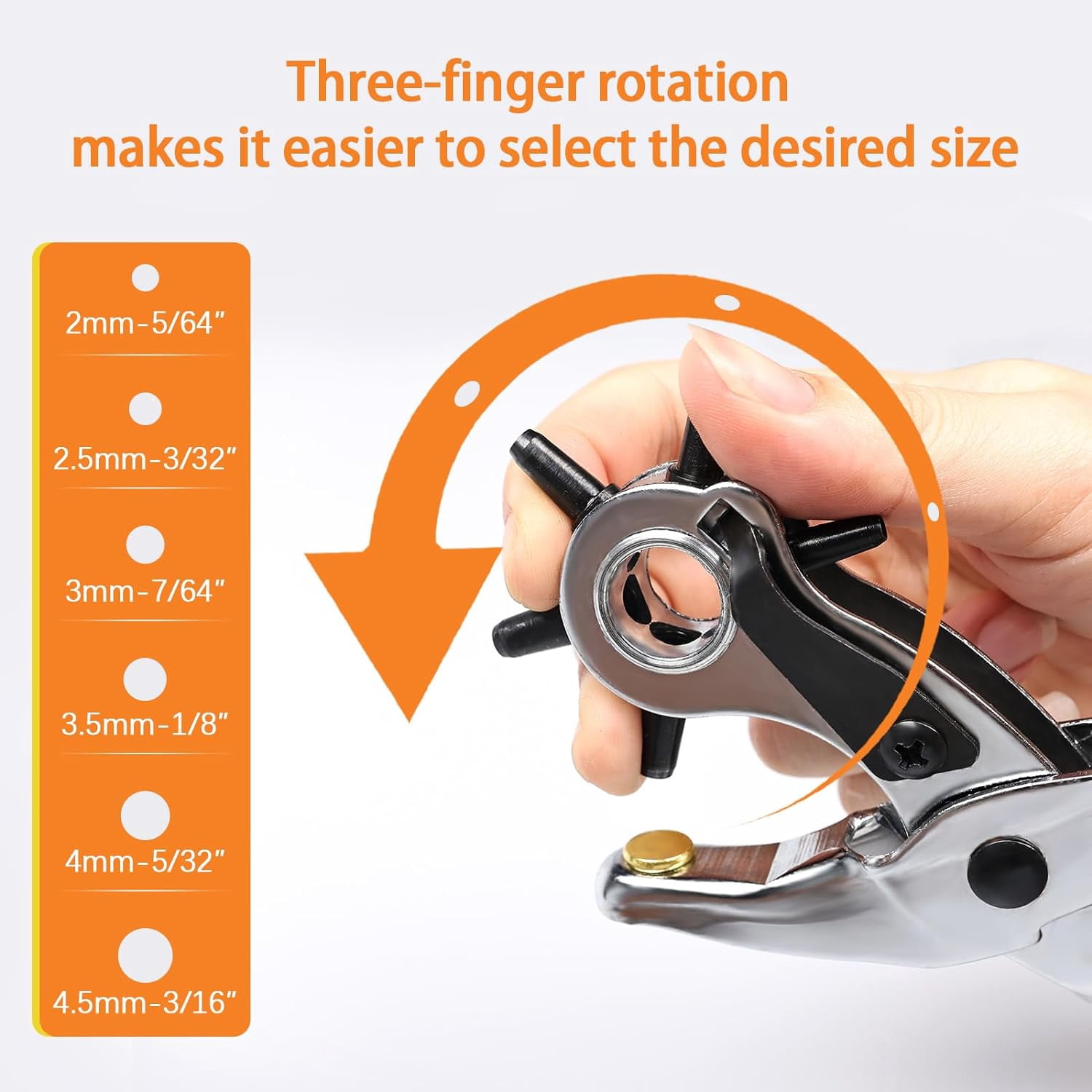 ABCISI Leather Belt Hole Punch Tool with Non-slip Handle - High-density Carbon Steel Belt Hole Punch with 6-level Rotating Circular Hole Design for Leather, Fabrics, DIY, etc.