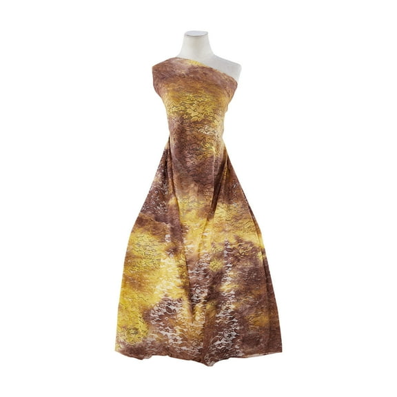 Zelouf Polyester Spandex Lace Print  , Sewing, DIY, Crafts Fabric by the Yard, 252 Brn/yellow, 3 Yard