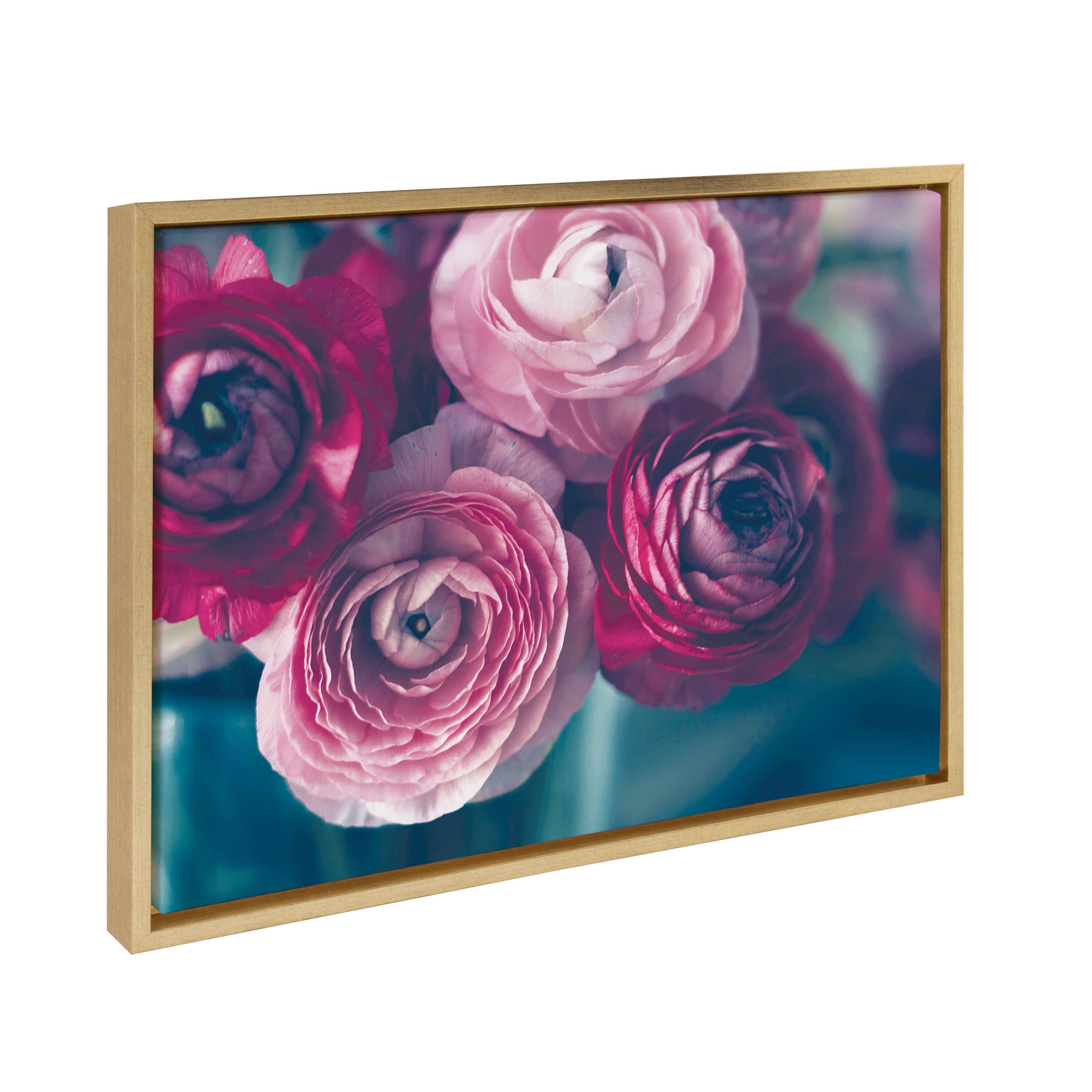 Kate and Laurel Sylvie Pink Flower Bouquet Framed Canvas Wall Art by Kristy Campbell, 18x24 Gold