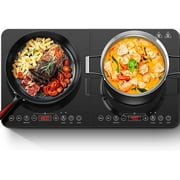 Aobosi Double Induction Cooktop,Portable Induction Cooker with 2 Burner Independent Control,Ultrathin Body,10 Temperature,1800W-Multiple Power Levels,4 Hour Timer,Safety Lock
