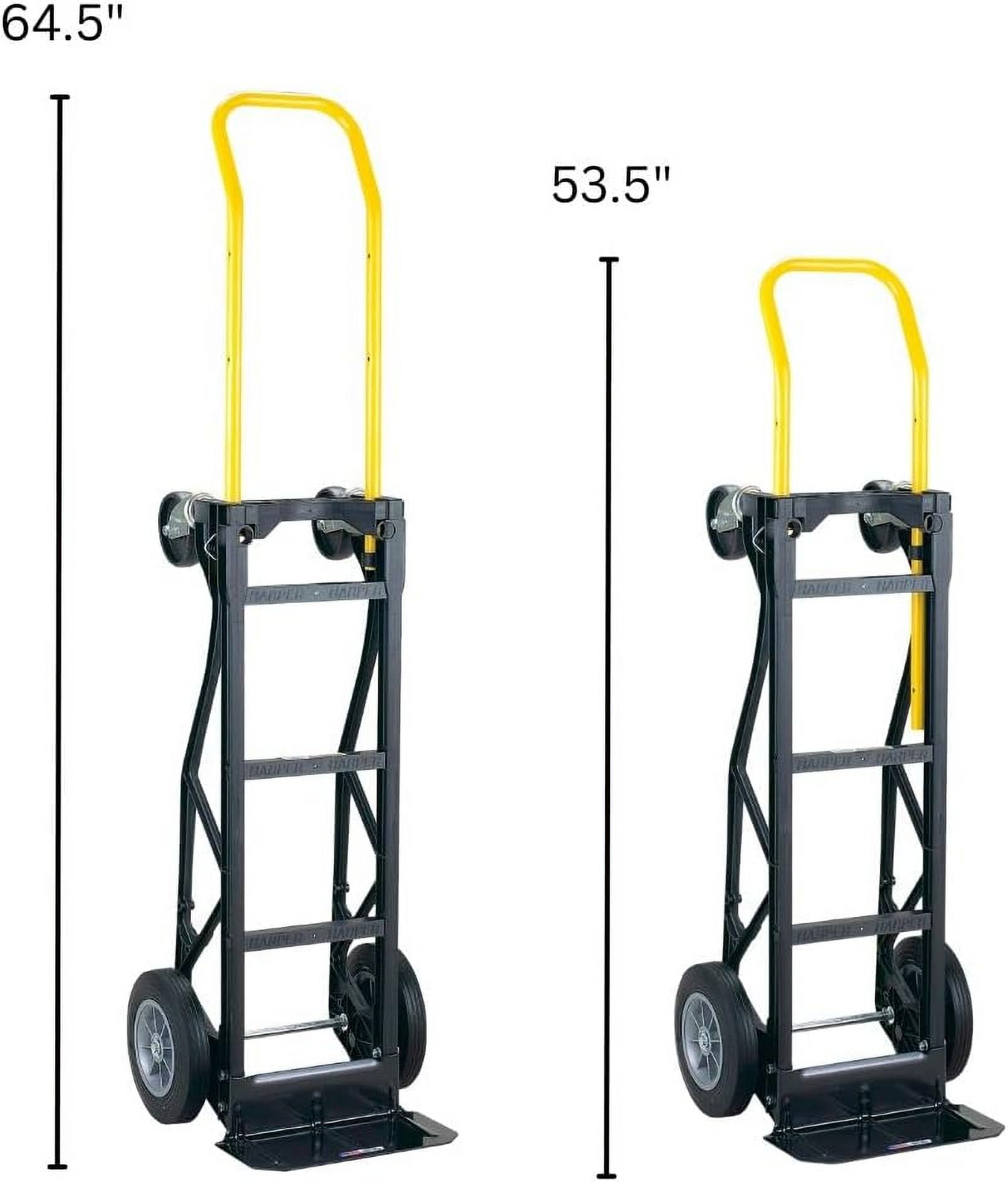 Harper Trucks PGDY8635P 700 lb Capacity Glass Filled Nylon Convertible Hand Truck and Dolly with 10" Flat-Free Solid Rubber Wheels,Black with Yellow Handle