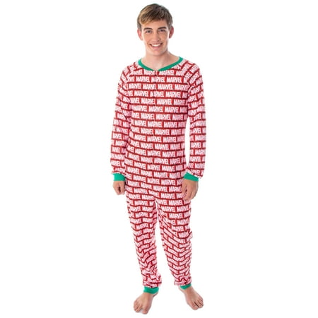 

Marvel Logo Unionsuit with Christmas Lights Adult Onesie Pajamas Pjs