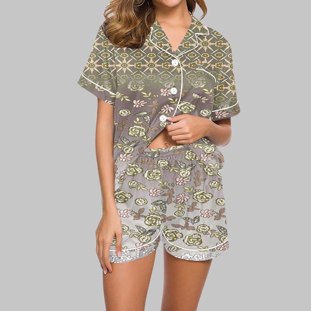 Qiopertar Liquidation à Moins de 5$ Blouse Décontractée Imprimée Col Rabattu Manches Courtes Mode Short Ensemble Pyjama Grandes Économies de Vacances!