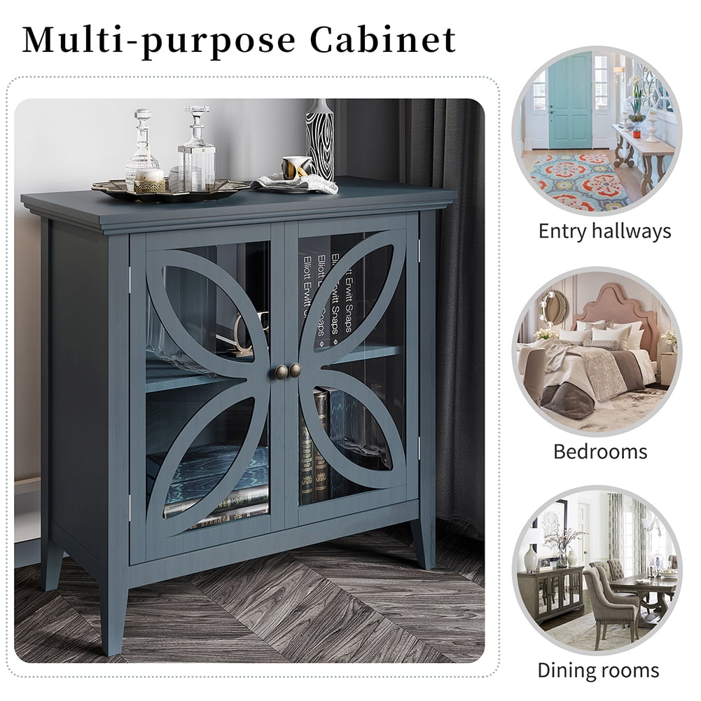 Private Jungle Accent Storage Cabinet Wooden Cabinet with Decorative transparent Door,Modern Sideboard for Entryway, Living Room,32 Inch,Navy Blue Private Jungle Accent Storage Cabinet Wooden Cabinet with Decorative transparent Door,Modern Sideboard for Entryway, Living Room,32 Inch,Navy Blue