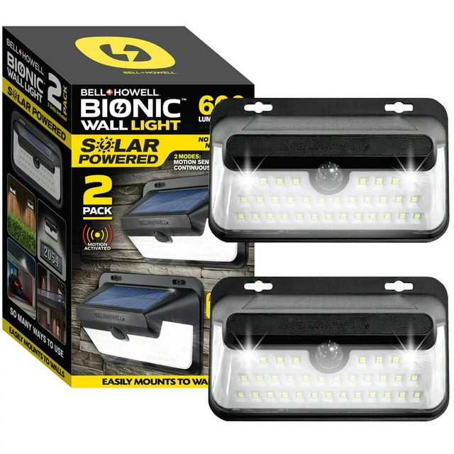 Bell + Howell Bionic Wall Light Max 2 Pack Solar Powered Motion Activated Outdoor Security Lights with COB LEDs