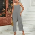 thumbnail image 4 of HIMIWAY Summer Sale Casual Jumpsuits for Women Women's Strap Pants Fashion Print Strap Loose Wide Leg Bodysuit With Pockets Gray M, 4 of 6