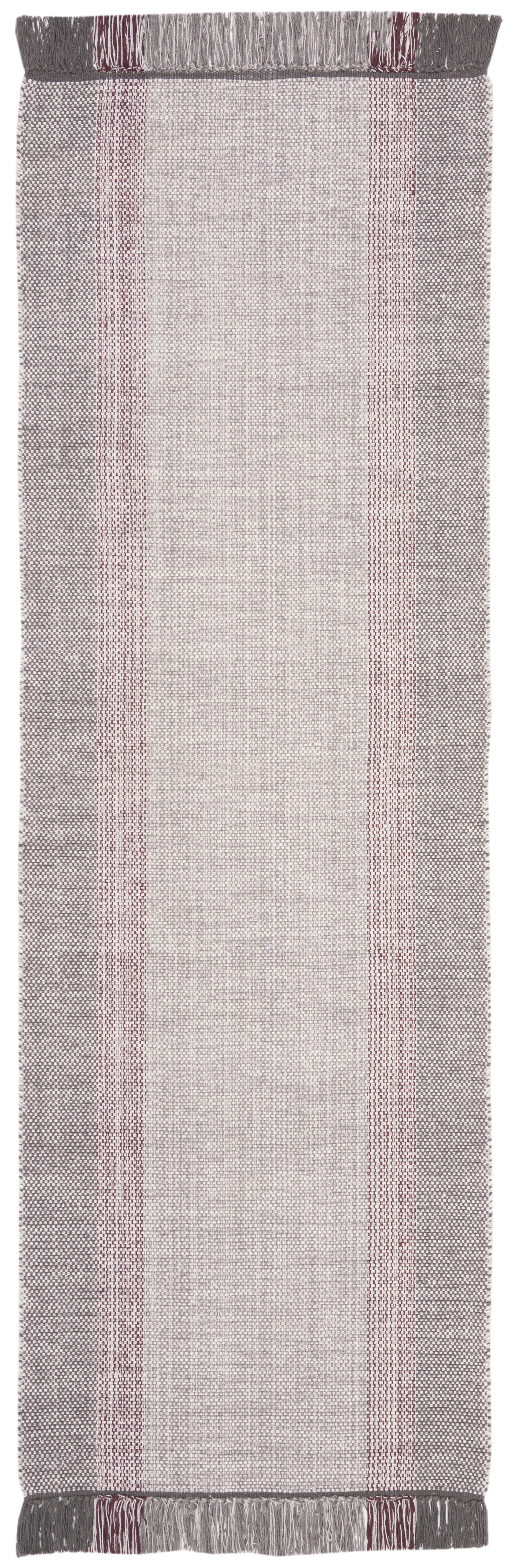 SAFAVIEH Montauk Sharlene Solid Striped Cotton Runner Rug, Wine/Grey, 2'3" x 7'