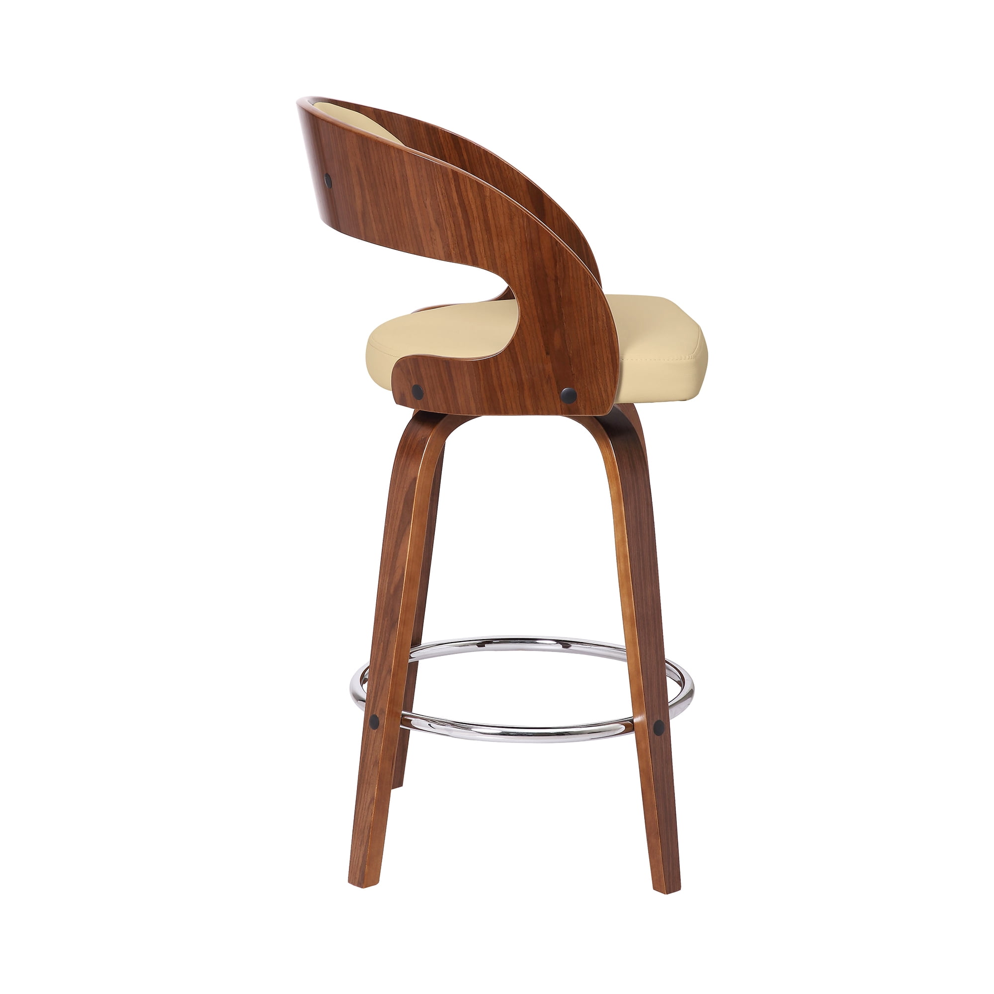 Shelly 26" Counter Height Swivel Cream Faux Leather and Walnut Wood Bar Stool - Set of 3