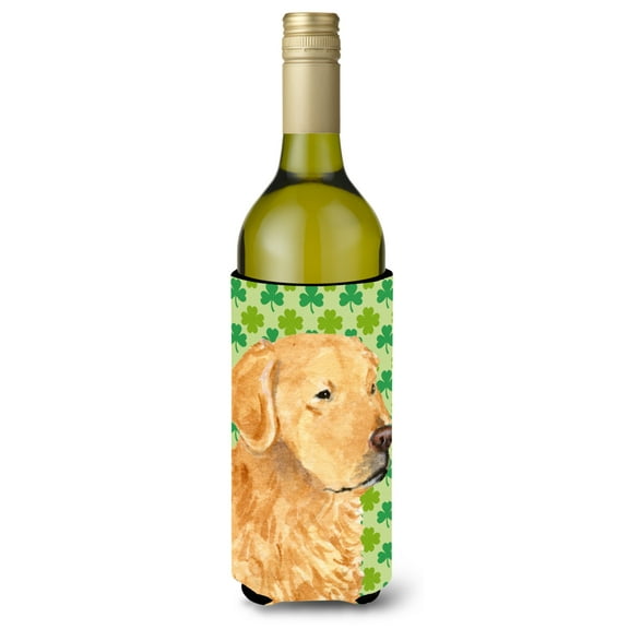 Golden Retriever St. Patricks Day Shamrock Portrait Wine Bottle Hugger