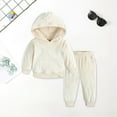 thumbnail image 2 of Gibobby Girls Boys 2 Piece Tracksuit Athletic Sweatsuits Sets Hooded Sweatshirt and Jogger Sweatpants Clothing Sets for Kids(Beige,2-3 Years), 2 of 5