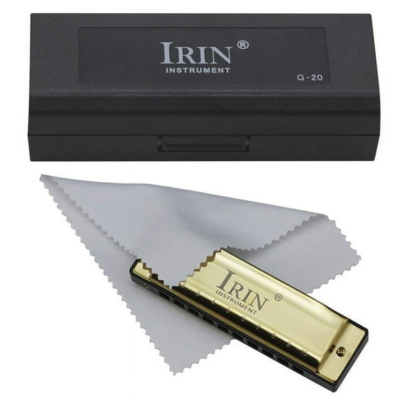 IRIN 10 Holes 20 Tone G Key Harmonica Blues Musical Instrument Diatonic Harp with Storage Box Gold