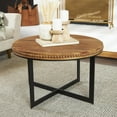 thumbnail image 2 of DecMode 30" x 16" Brown Wood Beaded Coffee Table with Metal X-Shaped Base, 1-Piece, 2 of 11