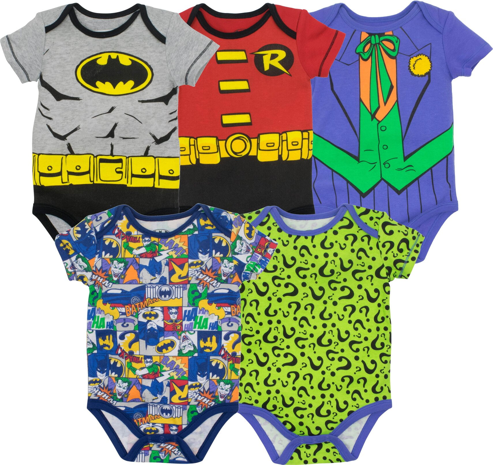 DC Comics Justice League Batman Joker Riddler Robin Infant Baby Boys 5 Pack  Short Sleeve Bodysuits Superheroes 24 Months 