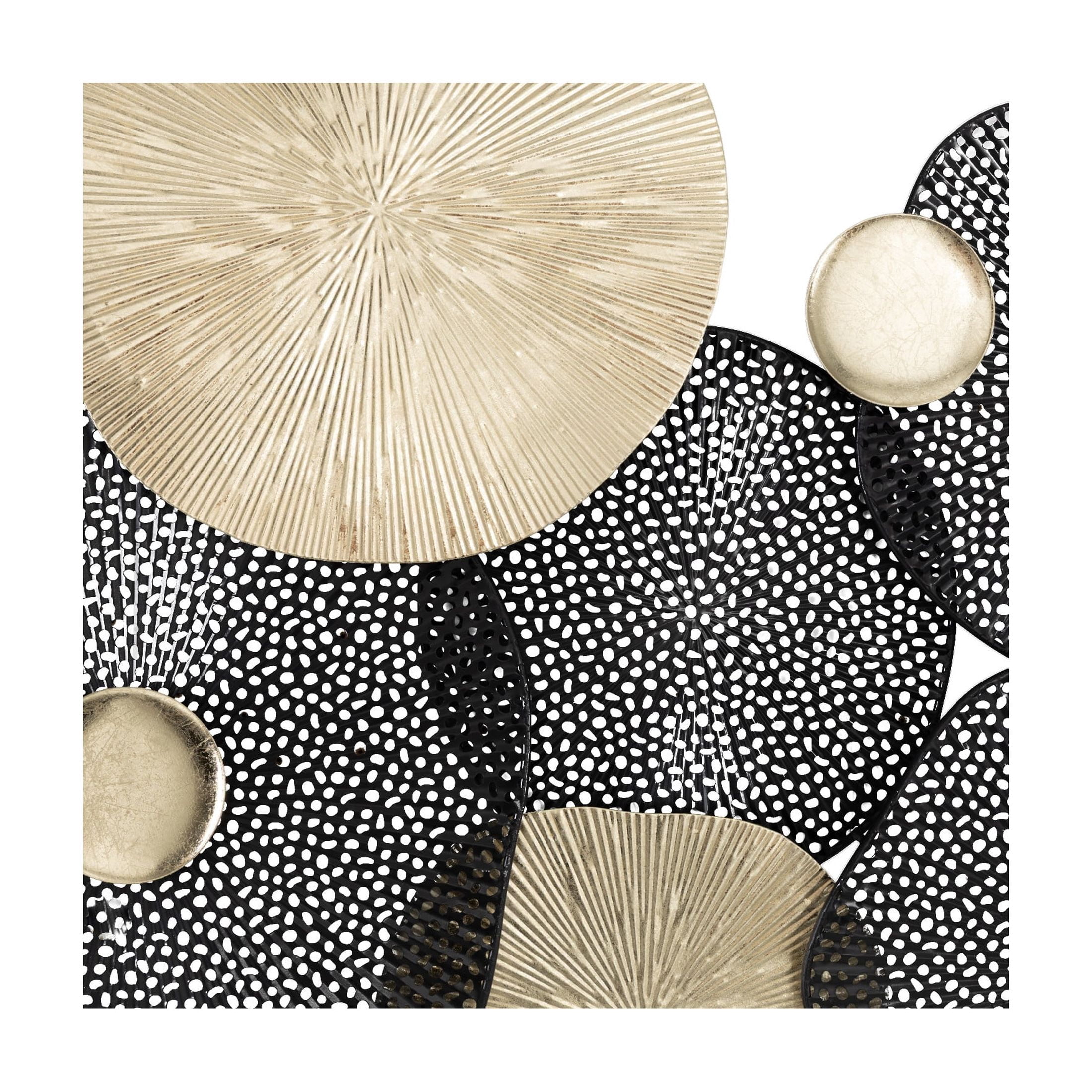 DecMode Gold Metal Overlapping Disk Sunburst Wall Decor with Black Accents