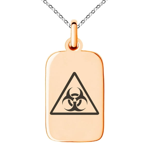 Stainless Steel Biohazard Triangle Engraved Small Rectangle Dog Tag Charm Pendant Necklace