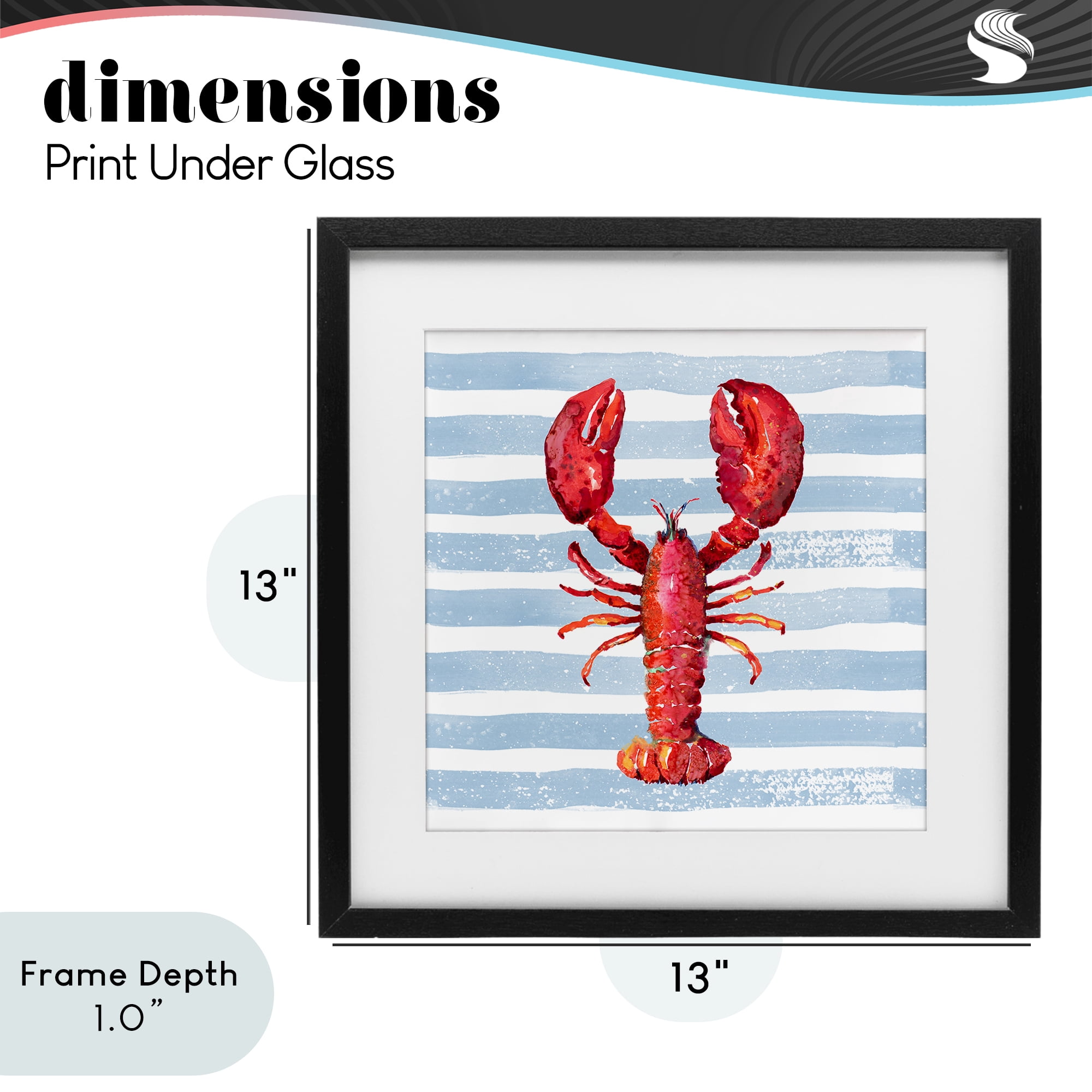 Stupell Industries Red Lobster on Blue Stripes Black Framed Print Under Glass, design by Patricia Pinto
