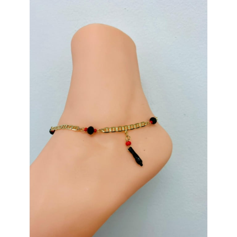 18K Gold Filled Azabache Hand Mariner Link Anklet Bracelet 10 Protection Jewelry Azabache Bracelet Anklets Pulsera de Pie Para Mujer Oro