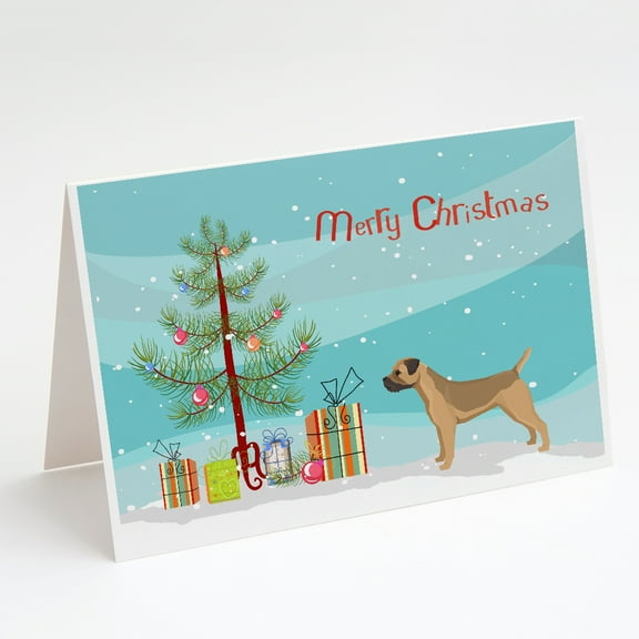Border Terrier Christmas Tree Greeting Cards and Envelopes Pack of 8
