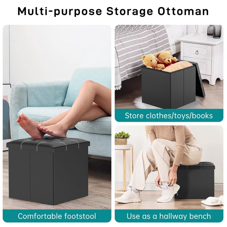 Cshidworld Storage Ottoman Footstool, 15in Folding Leather, Black photo 4