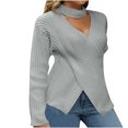 thumbnail image 2 of Qetyuw Criss Cross Wrap Sweater for Women Cut Out Mock Neck Long SLeeve Pullover Jumpers Solid Color Casual Sweaters, 2 of 4