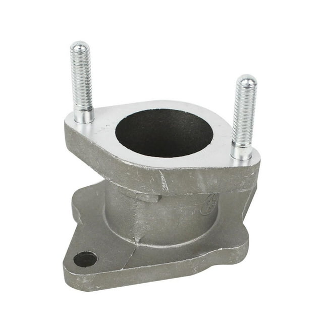 manifold (pipeta) carburador italika ft 125 sport (12-15) / vento xpress (20-21) Multicolor Roda, vista frontal centrada de la pipeta de admisión en metal fundido gris con brida de montaje rectangular, un orificio para tornillo y dos espárragos roscados verticales plateados, abertura circular superior para el paso de aire. Ideal también como repuesto compatible para mantenimiento de motores de motocicleta.