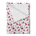 thumbnail image 2 of Floral Soft Flannel Fleece Throw Blanket, Romantic Lily Blossom with Leaves and Stalk Vintage Garden Artwork, Cozy Plush for Indoor and Outdoor Use, 50" x 60", Magenta Green and White, by Ambesonne, 2 of 5