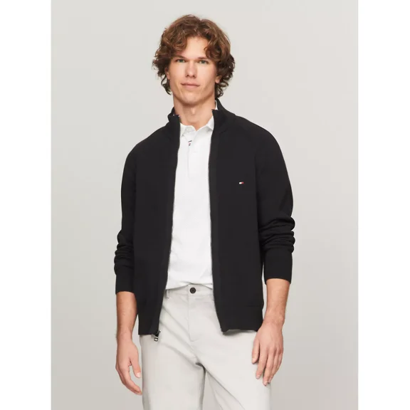 Tommy Hilfiger Men's Solid Full Zip Sweater Large Black