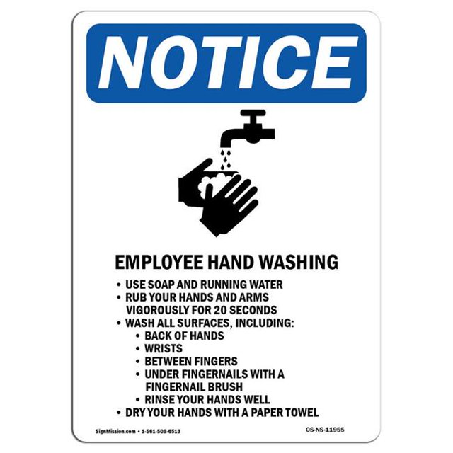 SignMission OS-NS-A-1218-V-11955 12 x 18 in. OSHA Notice Sign - Employee Hand Washing