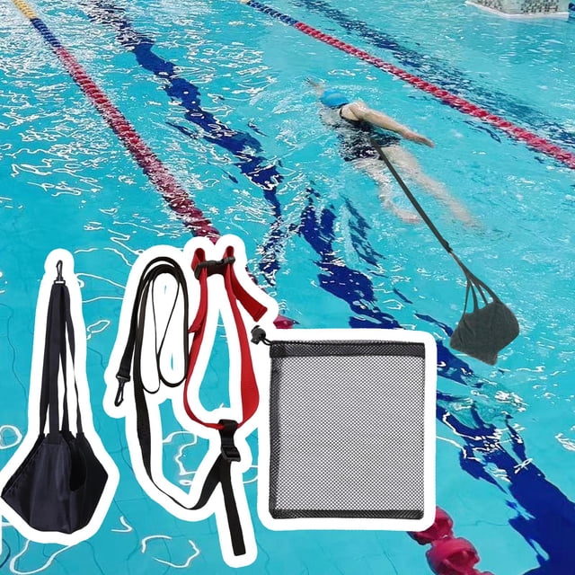 Entrenamiento de resistencia a la natación Conjunto de paracaídas de de natación ajustable con bolsa de almacenamiento Negro y
