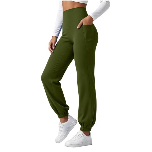 QIYAGBSA High Waisted Yoga Joggers for Women Soft Stretch Baggy Fit Elastic Waist Side Pockets Ankle Cuffs Gym Yoga Studio Athleisure Weekends