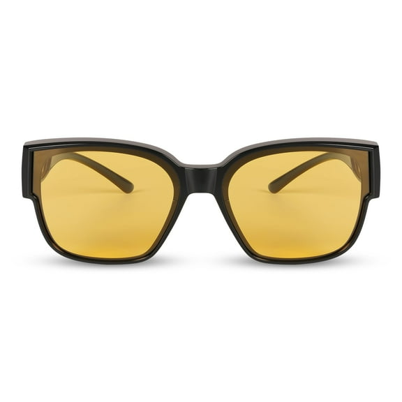 TR90 Polarized Frame Night Driving Glasses Frame Fit Over Prescription Eyewear Lightweight with Yellow Lens Anti-Glare UV Protection Sunglasses Square for Men Women Drivers Outdoor Activities