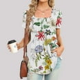 thumbnail image 2 of Summer Saving Wycnly Womens Shirts Short Sleeve Square Neck Floral Print Summer Tops Lightweight Comfy Flowy Pleated Swing Tunic Blouse White M Up to 65% off, 2 of 5