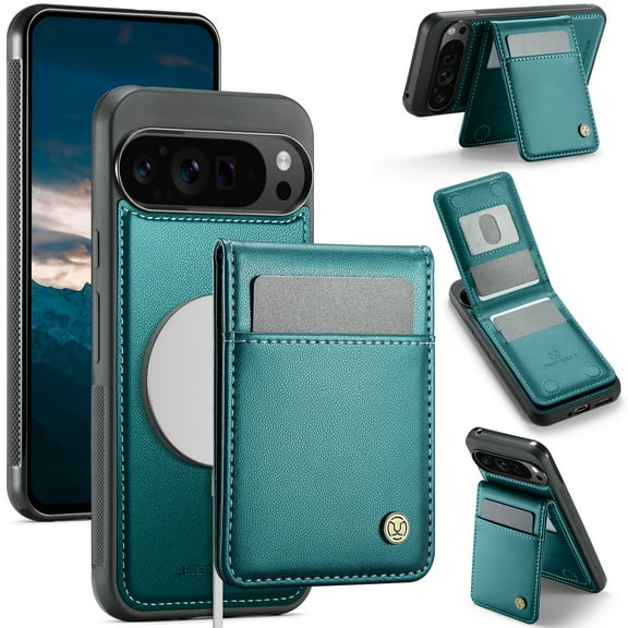 For Google Pixel 9 Pro XL Compatible with Magsafe 2 in 1 Detachable Wallet Case with Card Holder,Women Men,Magnetic PU Leather RFID Blocking Flip Kickstand Credit Card Slots Phone Case,Blue