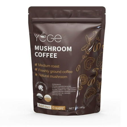 Mushroom Coffee, Instant TWE5 Organic Mushroom Coffee with Cordyceps, Reish, King Trumpet, Shitake, Turkey Tail, Lions Mane for Energy, Focus, Positive Mood & Immune Support (30 Servings)