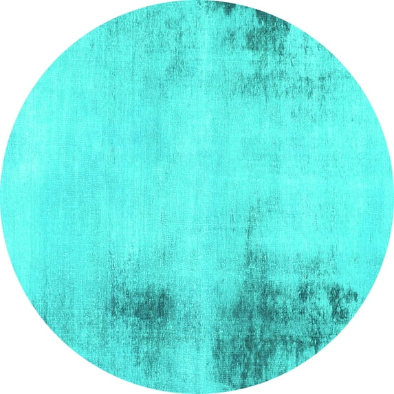 Ahgly Company Machine Washable Indoor Round Abstract Turquoise Blue Modern Area Rugs, 8' Round