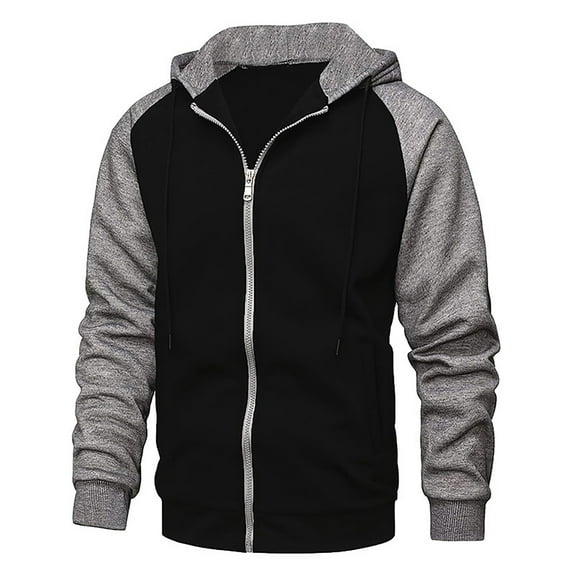 LIIPEE Men Hoodies Color Block Long Sleeve Drawstring Zip Up Hooded Sweatshirt With Pockets Male Breathable Daily Sweatshirts,Bk1,L