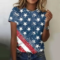 Weiqiqre Spring Tops for Women 4th of July Tee USA Red White and Blue Shirt American Flag Patriotic Outfit