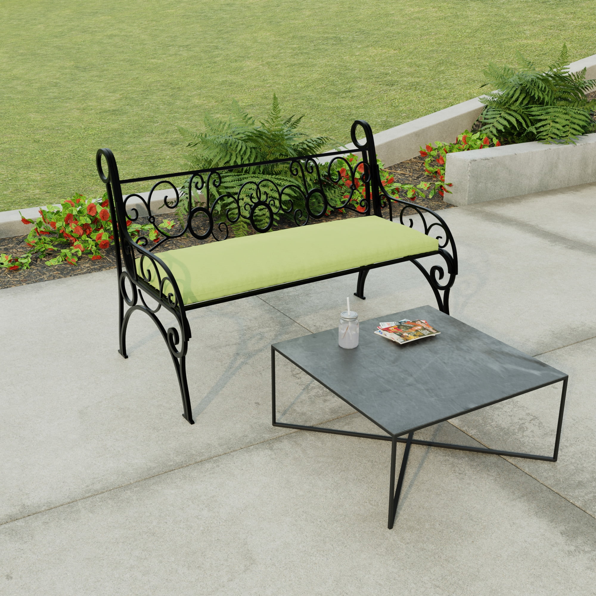 Jordan Manufacturing 48" x 18" McHusk Leaf Green Crosshatch Rectangular Outdoor Settee Swing Bench Cushion with Ties