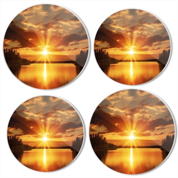 BaHomeck Electric Stove Burner Covers Set of 4,Round Metal Gas Stove Burner Covers 8 Inch and 10 Inch,Kitchen Decor,Stunning Sunset Over The Serene Waters Of Vast Lake
