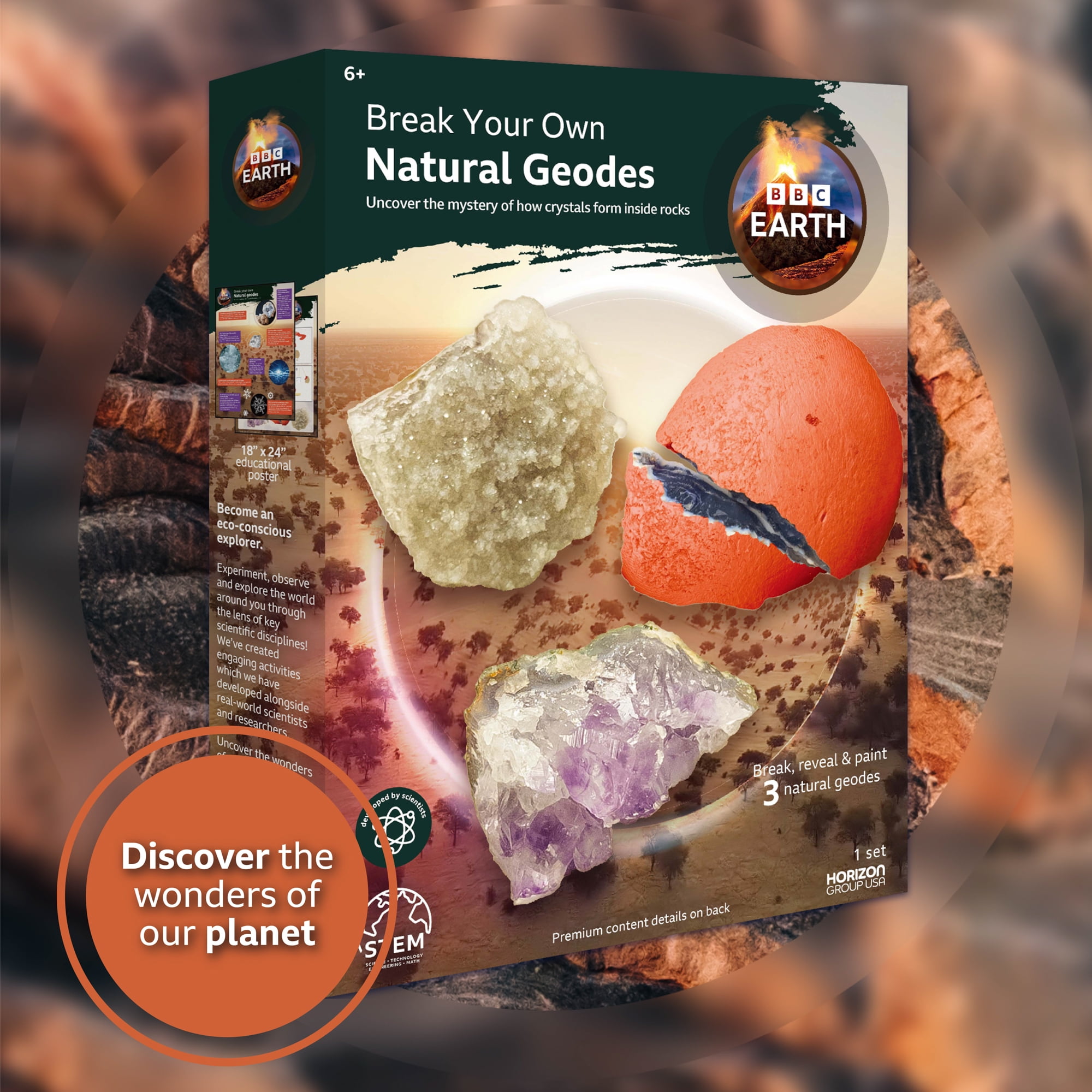 BBC Earth Break Your Own Natural Geodes Kit, Kids STEM Geology Science Set for Boys and Girls, Ages 6+