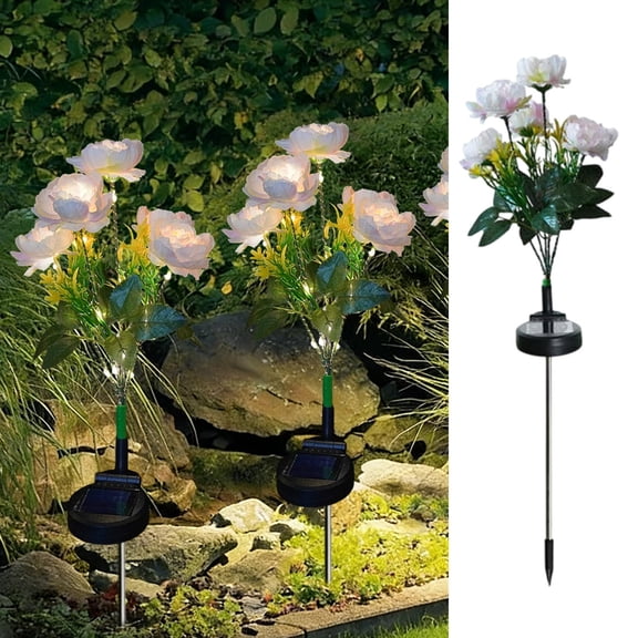 Solar Peony Flower Lamp, Outdoor Waterproof Light, Garden Patio Decoration, Monocrystalline Panel Light, Auto On/Off Illumination, Warm LED Glow, Sod Ambience Enhancer