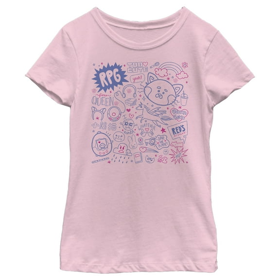 Girl's Turning Red Doodle Collage Graphic Tee Light Pink Large