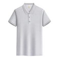 thumbnail image 6 of Ecqkame Summer Men Solid Color Tops Short Sleeve Turndown Collar Shirts Casual Classic Button Basic T Shirt 02-Gray XXXL, 6 of 7